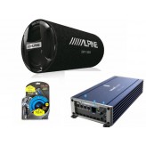 SoundBooster Mono Amplifier 1000W RMS + Alpine SWT-12S4 12" Subwoofer + Kit