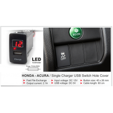 Honda-Acura Single Charger USB Switch Hole Cover With Digital Voltmeter